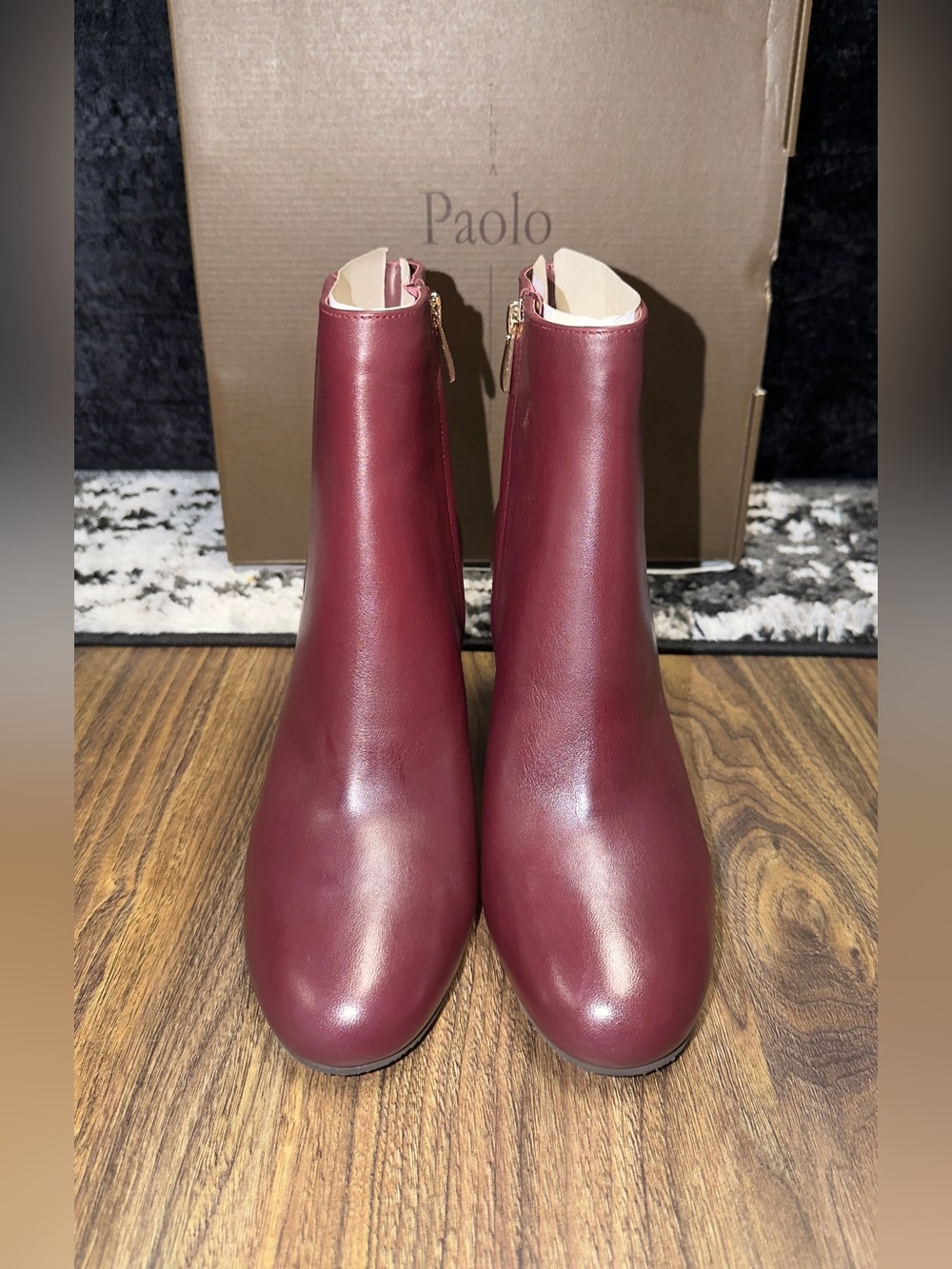 Paolo Wine Leather Ankle Boots with Side Zip